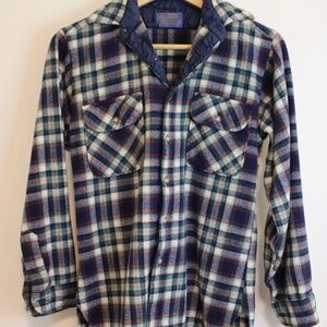 Pendleton Vintage Plaid Flannel 100% Virgin Wool size Medium